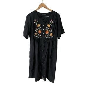 Gudrun Sjoden Margrethe Silk Cotton Black Dress Embroidered Floral L
